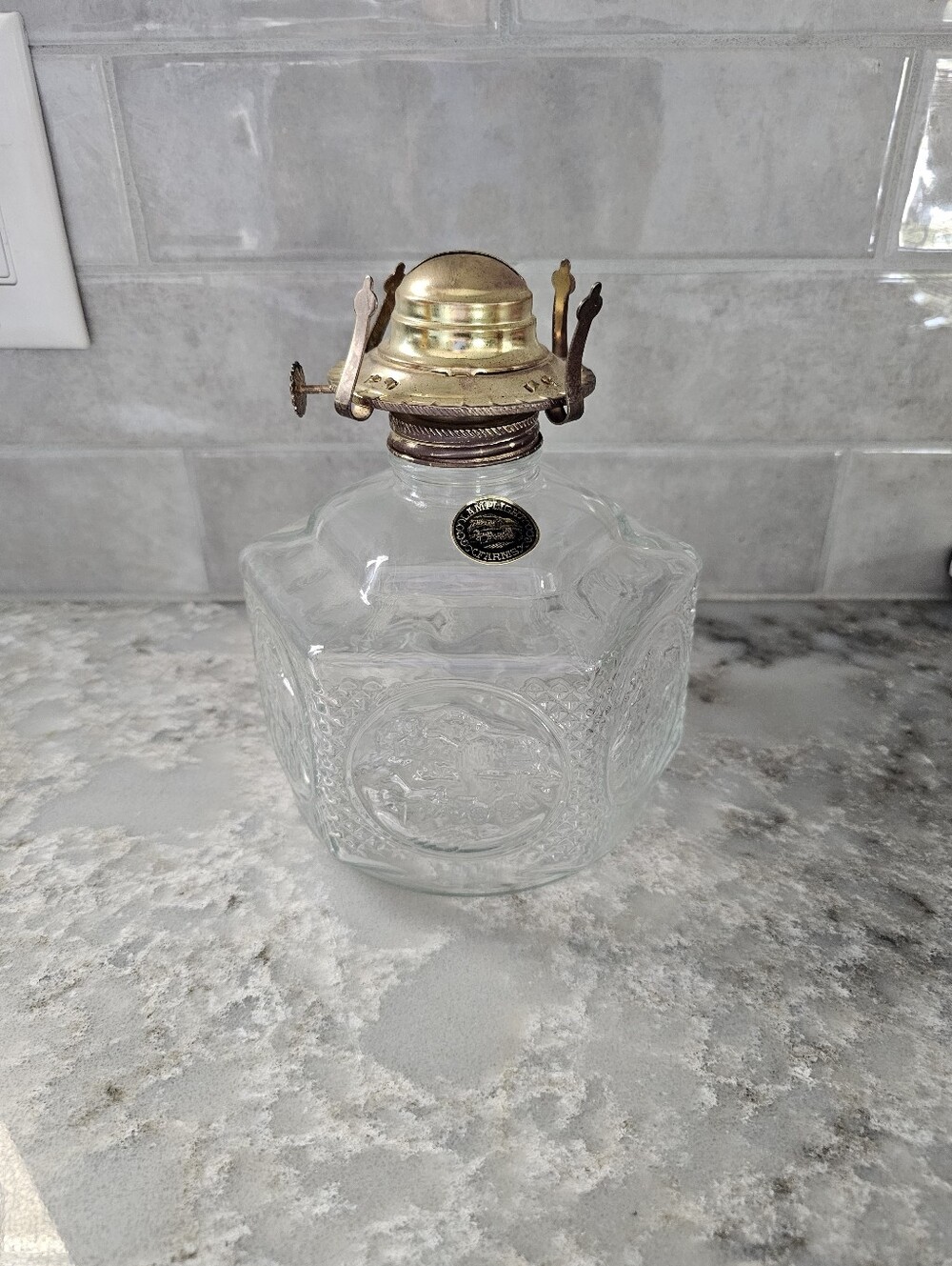 Vintage Lamplight Farms Hexagon Glass Kerosene Oil Lamp Base Horse Buggy Amish